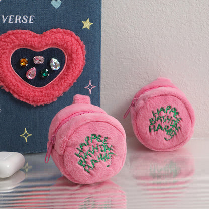 Korean Round Pink Plush Coin Purse
