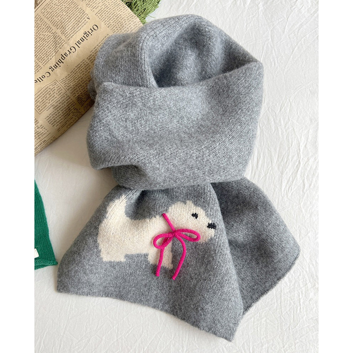 Bowknot Puppy Knitted Warm Scarf