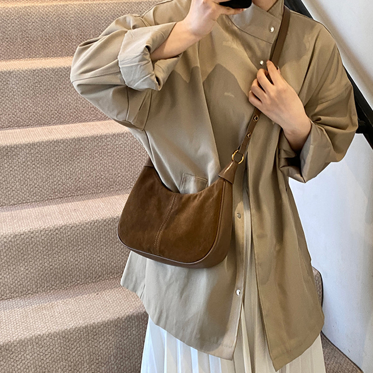 Maillard Retro Frosted One-shoulder Underarm Dumpling Bag