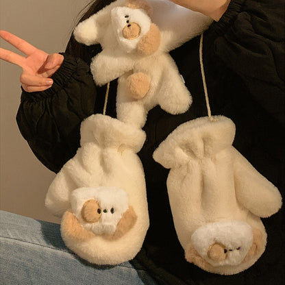 Cute Puppy Plush Scarf Short Cartoon Scarf Gloves