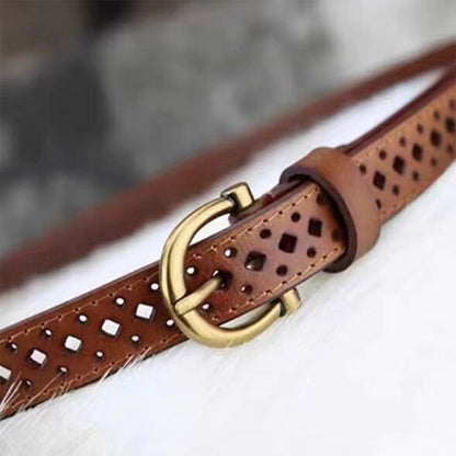 Top-Grain Cowhide Brown Retro Hollow Belt