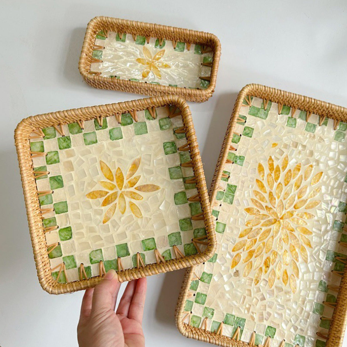 Rattan Shell Fruit Tray Rectangular Tray Three-Piece Set
