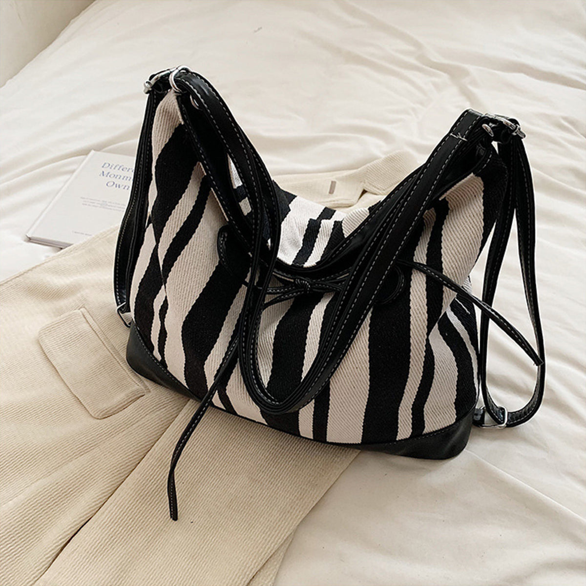 Students Striped Backpack Tote Bag Women's Bag
