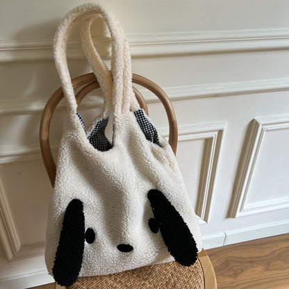 Lambskin Big Ears Bag Plush Dog Shoulder Bag Large Capacity Shopping Bag