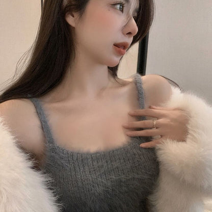 Soft Mink Fur Short Knitted Vest