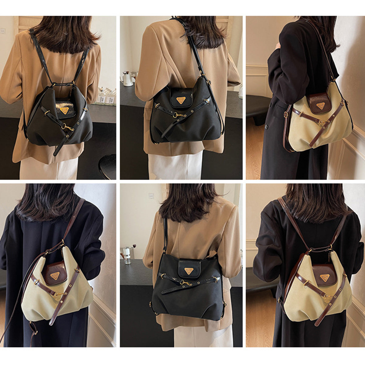 Retro Simple Patchwork Handbag Crossbody Backpack