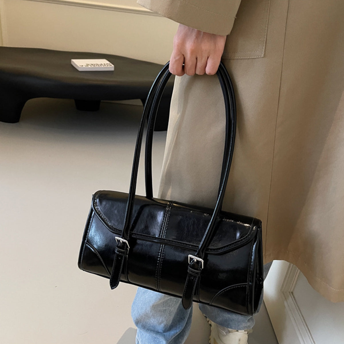 Wax Leather Shoulder  Underarm Bag Hand Baguette Bag