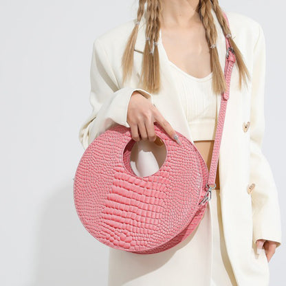 Round Patent Leather Shiny Stone Tote Bag