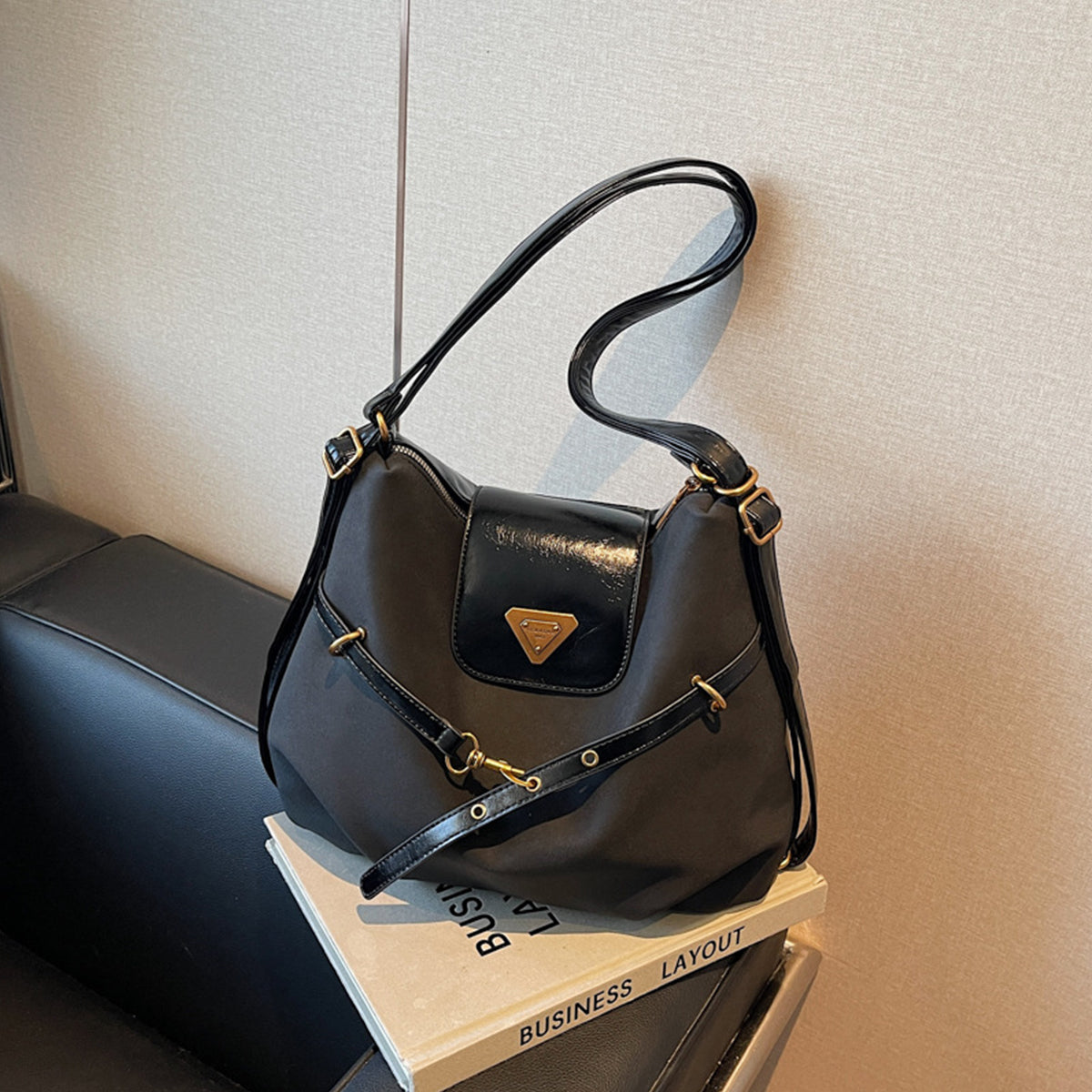 Retro Simple Patchwork Handbag Crossbody Backpack