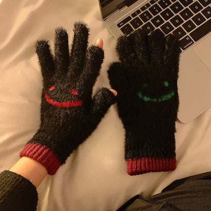 Mink Fur Fingerless Touch Screen Knitted Gloves