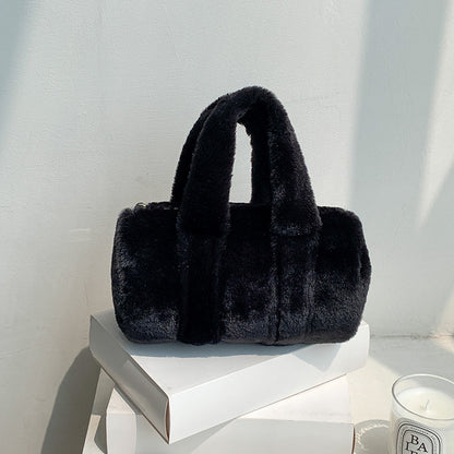 Autumn Winter Cylindrical Handbag Plush Bag