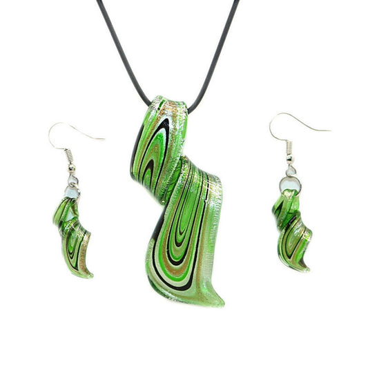 Chinese Style Handmade Spiral Knife Multi-Color Earrings Necklace Set