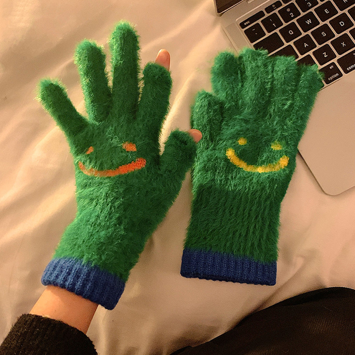 Mink Fur Fingerless Touch Screen Knitted Gloves
