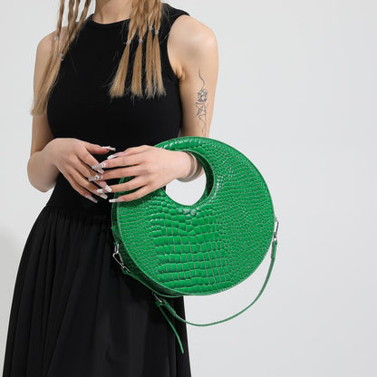 Round Patent Leather Shiny Stone Tote Bag