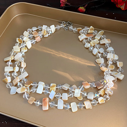 Personalized Three-Layer Shell Crystal Beaded Necklace