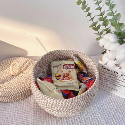 Woven Storage Basket, Round Storage Basket With Lid