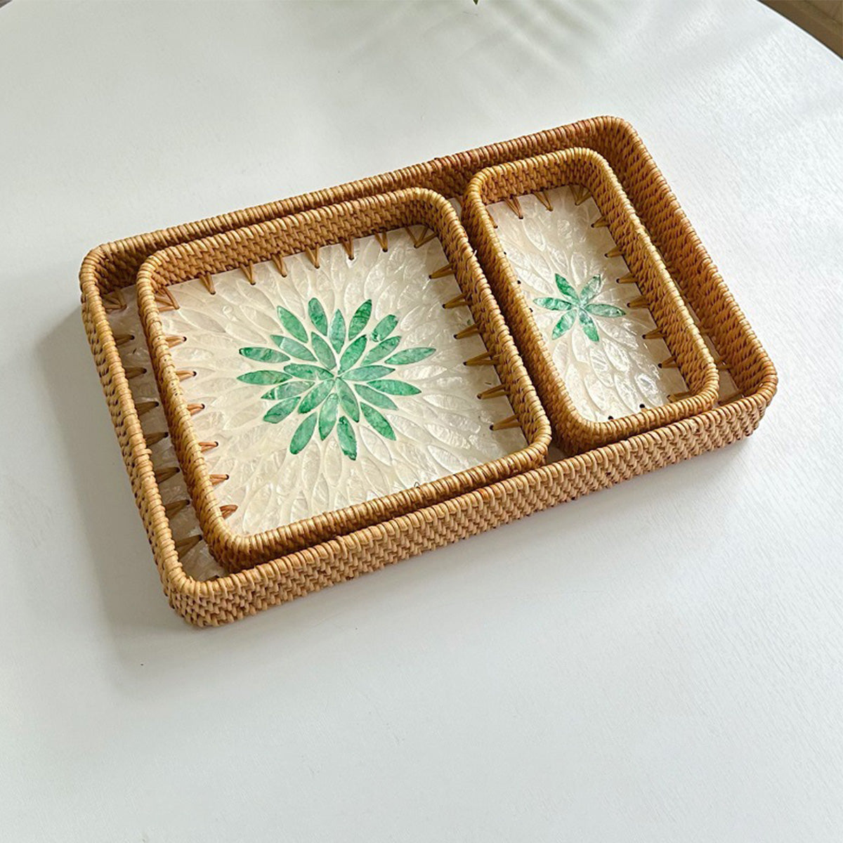 Rattan Shell Fruit Tray Rectangular Tray Three-Piece Set