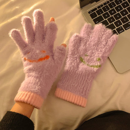 Mink Fur Fingerless Touch Screen Knitted Gloves