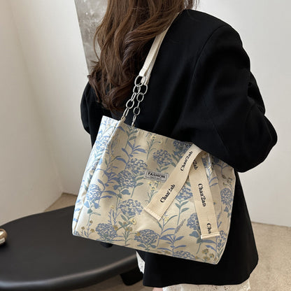 Printed Underarm Canvas Tote Shoulder Bag