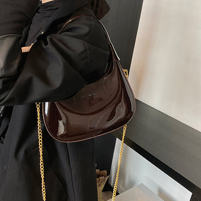 Burgundy Patent Leather  Handbag U-shaped Dumpling Bag