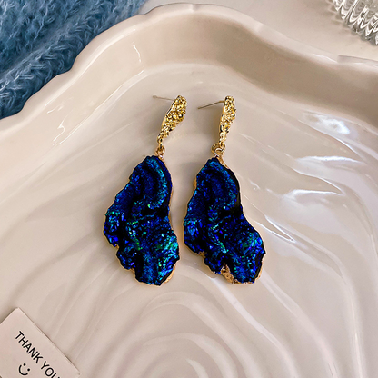 Silver Needle Wrinkled Blue Metal Earrings
