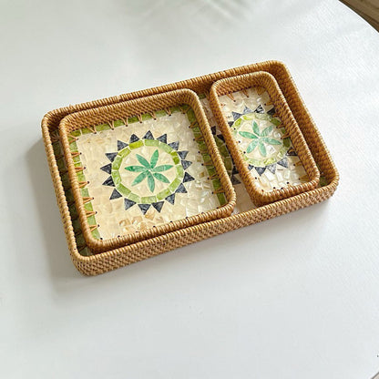 Rattan Shell Fruit Tray Rectangular Tray Three-Piece Set