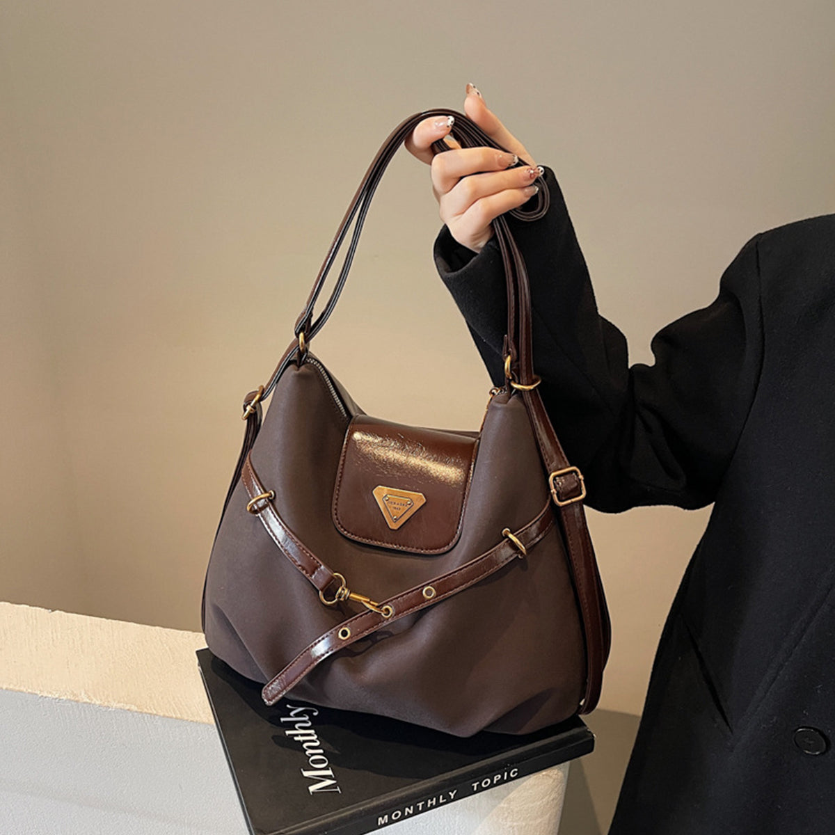 Retro Simple Patchwork Handbag Crossbody Backpack