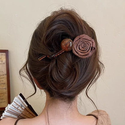 Dried Rose Round Bead Hairpin Hair Accessories