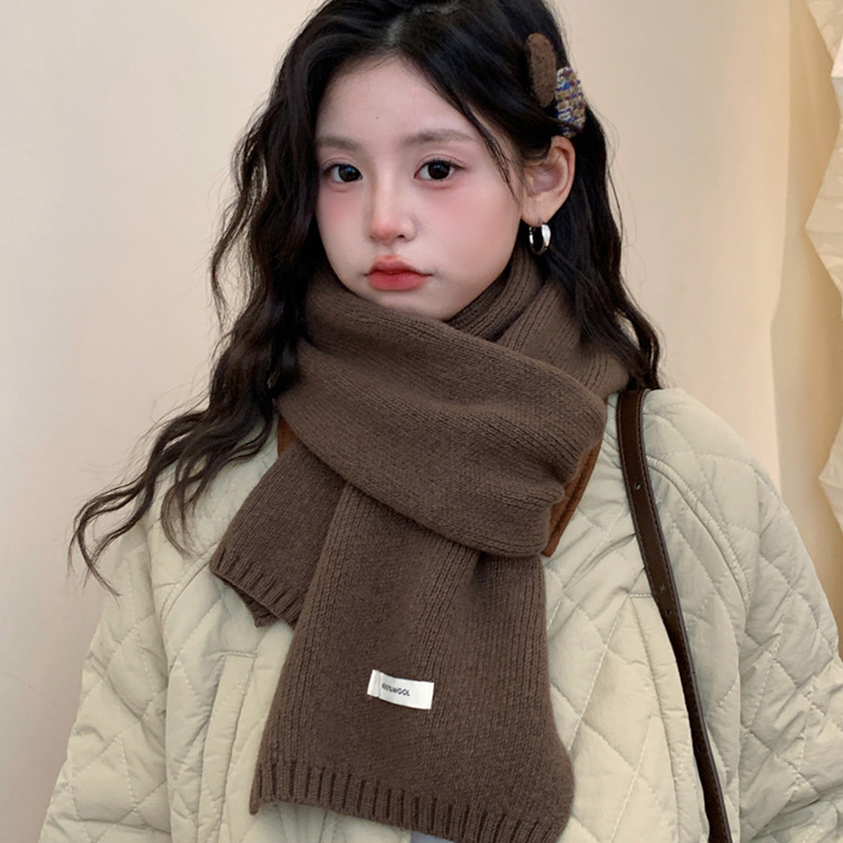 100% Sheep Wool Knitted Warm Thick Scarf