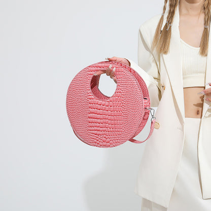 Round Patent Leather Shiny Stone Tote Bag