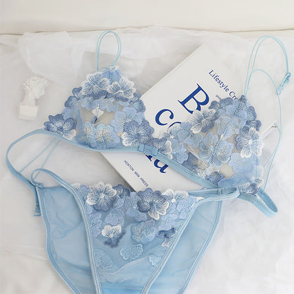 French Heavy Embroidery Lace Hollowed-Out Bra