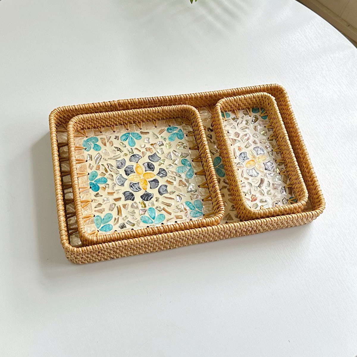 Rattan Shell Fruit Tray Rectangular Tray Three-Piece Set