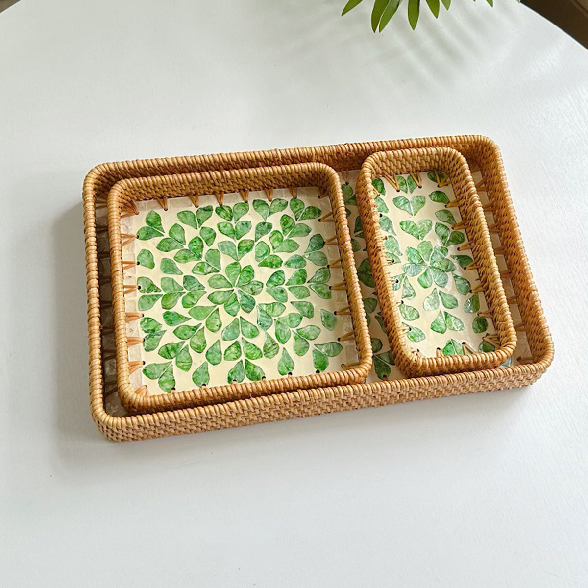 Rattan Shell Fruit Tray Rectangular Tray Three-Piece Set