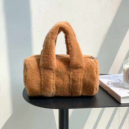 Autumn Winter Cylindrical Handbag Plush Bag