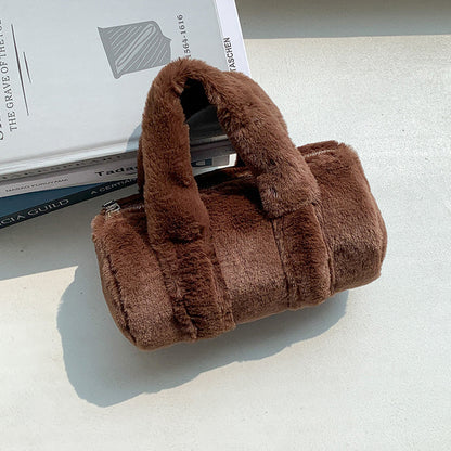 Autumn Winter Cylindrical Handbag Plush Bag