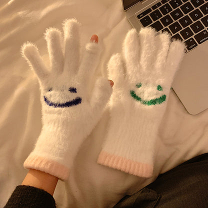 Mink Fur Fingerless Touch Screen Knitted Gloves