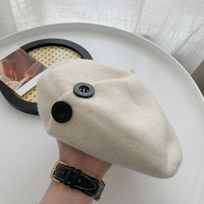 Korean Button Wool Beret