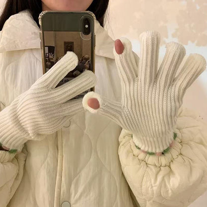 Knitted gloves for women thickened touch screen split finger gloves