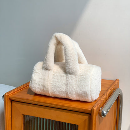 Autumn Winter Cylindrical Handbag Plush Bag