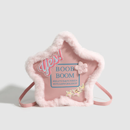 Five-pointed Star Backpack Simple Letter Pink Crossbody Bag