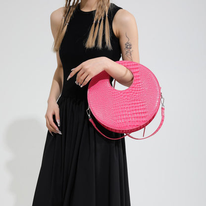 Round Patent Leather Shiny Stone Tote Bag