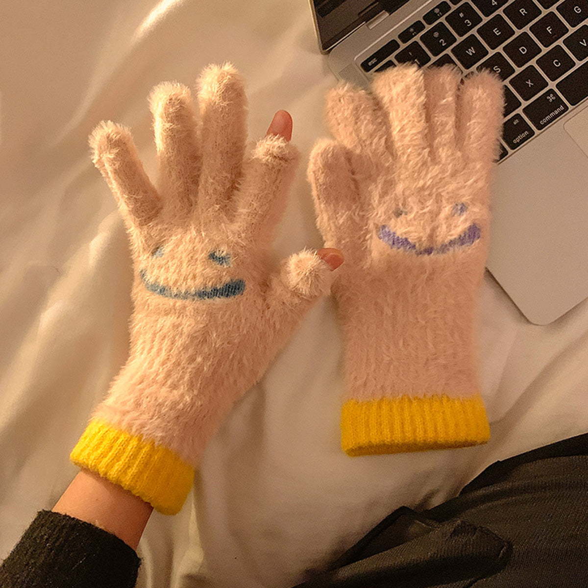 Mink Fur Fingerless Touch Screen Knitted Gloves